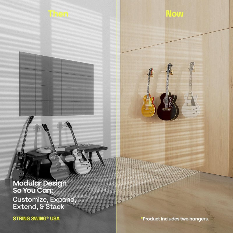 String Swing Guitar Hanger Holder for Electric Acoustic and Bass Guitars Stand Accessories for Home or Studio - Musical Instruments Safe Without Hard Cases - Cherry Hardwood Wall Mount 2 Pack - Image 2